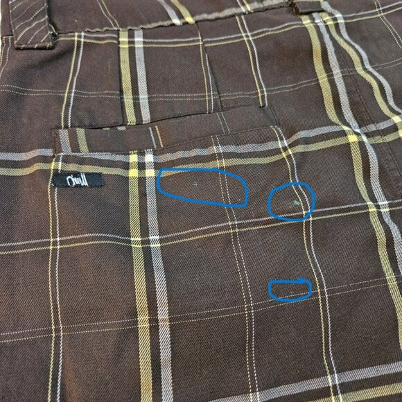 O’NEILL Shorts Mens Size 36 Brown Plaid Skate Surf Flat Front Pockets Zip Close - Picture 7 of 9